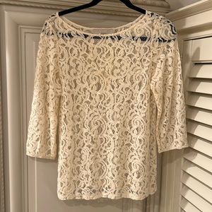 Ann Taylor Loft lace appliqué blouse size S